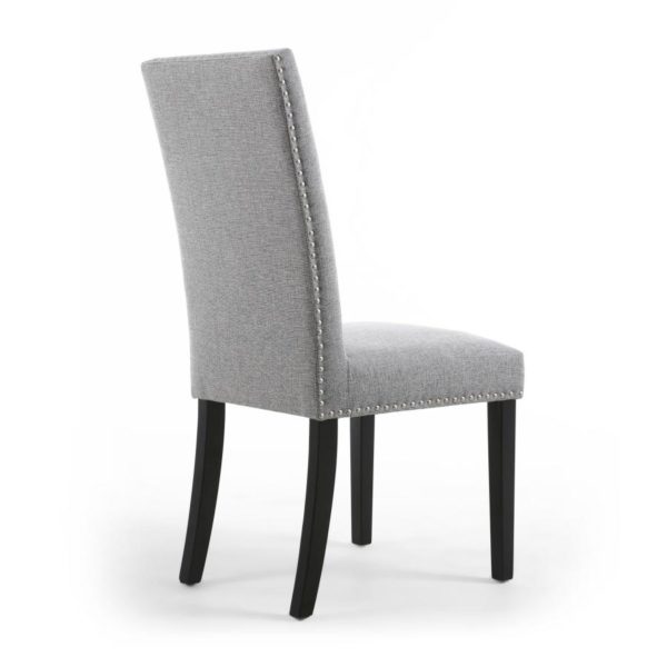 Randall Stud Detail Linen Effect Silver Grey Dining Chair with Black Legs