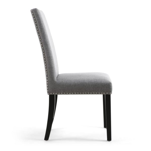 Randall Stud Detail Linen Effect Silver Grey Dining Chair with Black Legs