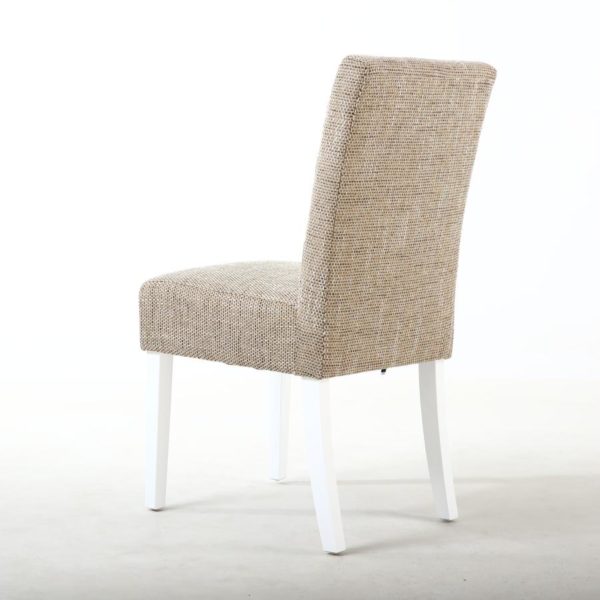 Moseley Stitched Waffle Back Tweed Oatmeal Dining Chair with White Legs