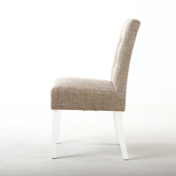 Moseley Stitched Waffle Back Tweed Oatmeal Dining Chair with White Legs