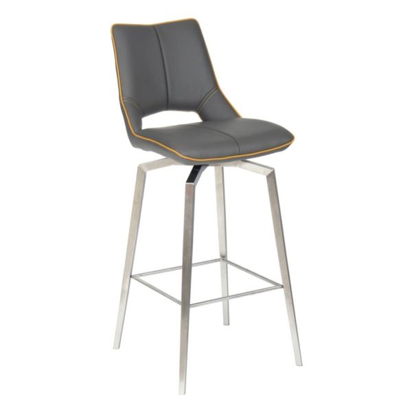 Mako Swivel Self Returning Leather Effect Graphite Grey Bar Chair