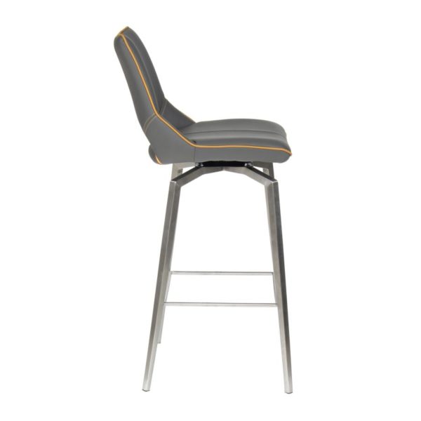 Mako Swivel Self Returning Leather Effect Graphite Grey Bar Chair
