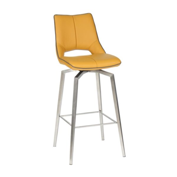 Mako Swivel Self Returning Leather Effect Yellow Bar Chair