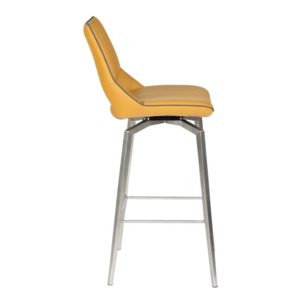 Mako Swivel Self Returning Leather Effect Yellow Bar Chair