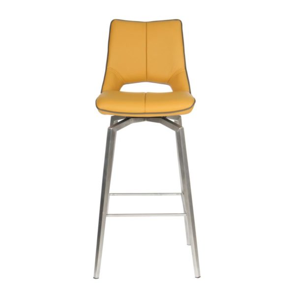 Mako Swivel Self Returning Leather Effect Yellow Bar Chair