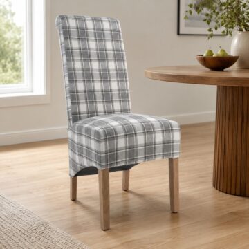 Krista Grey Chequered Roll Back Dining Chair
