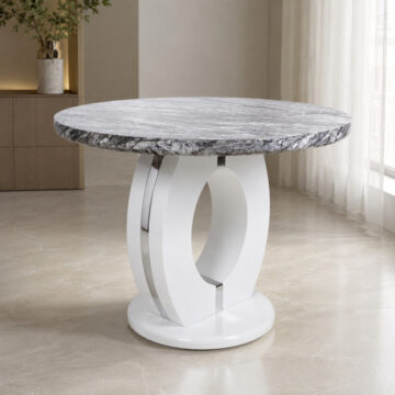 Neptune White Round Dining Table | Marble Effect Top