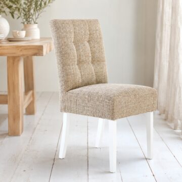 Moseley Oatmeal Stitched Waffle Back Tweed Effect Dining Chair | White Legs