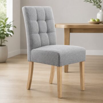 Moseley Silver Grey Stitched Waffle Back Linen Effect Dining Chair | Natural Legs