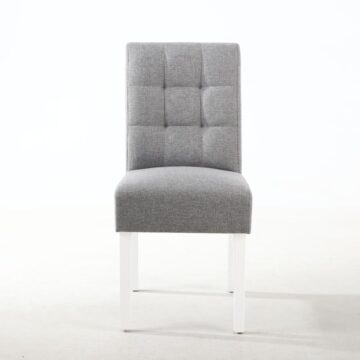 Moseley Silver Grey Stitched Waffle Back Linen Effect Dining Chair | White Legs