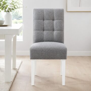 Moseley Silver Grey Stitched Waffle Back Linen Effect Dining Chair | White Legs