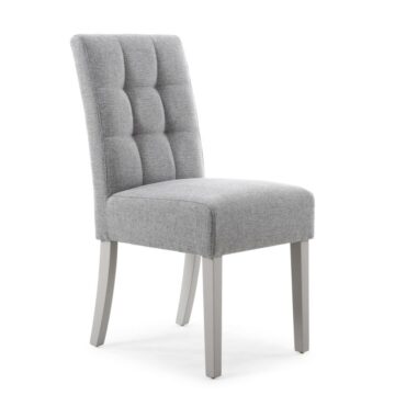 Moseley Silver Grey Stitched Waffle Back Linen Effect Dining Chair | Black Legs