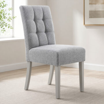Moseley Silver Grey Stitched Waffle Back Linen Effect Dining Chair | Black Legs