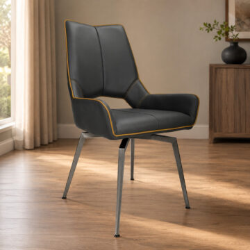 Mako Swivel Leather Effect Graphite Grey Dining Chair