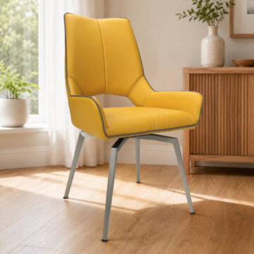 Mako Swivel Leather Effect Yellow Dining Chair
