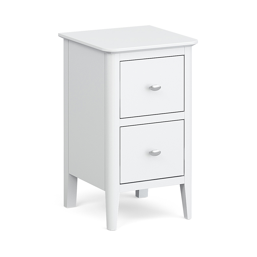 Bamburgh White Narrow Bedside Table Fully Assembled Oak World