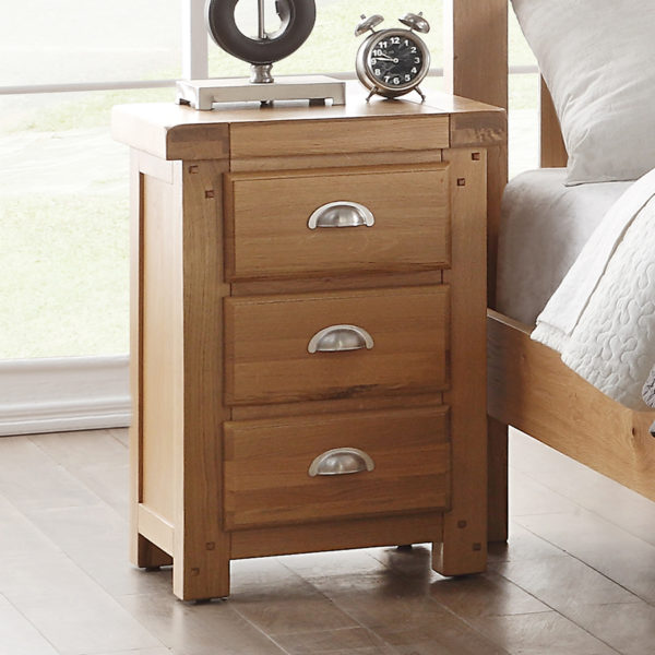Newbridge Light Oak 3 Drawer Nightstand | Bedside Table  | Fully Assembled