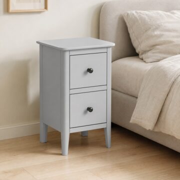 Stornoway Grey 2 Drawer Narrow Bedside Table | Assembled