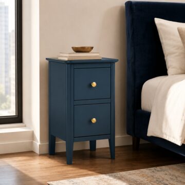 Kingsbridge Blue 2 Drawer Narrow Bedside Table | Assembled