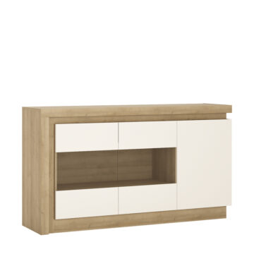 Rydal White 3 Door Glazed Sideboard | Riviera Oak Finish (Including LED Lighting)