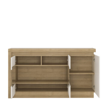 Rydal White 3 Door Glazed Sideboard | Riviera Oak Finish (Including LED Lighting)