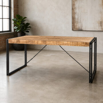 Memphis Industrial Metal & Wood Dining Table - Medium | Black Steel & Mango