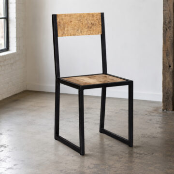 Memphis Industrial Metal & Wood Dining Chair | Black Steel & Mango