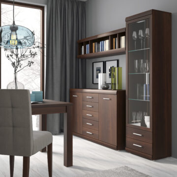Belize 1 Door 2 Drawer Narrow Glazed Display Cabinet | Mahogany Finish