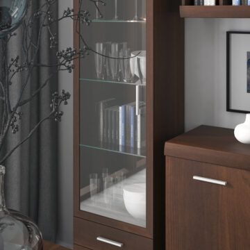 Belize 1 Door 2 Drawer Narrow Glazed Display Cabinet | Mahogany Finish