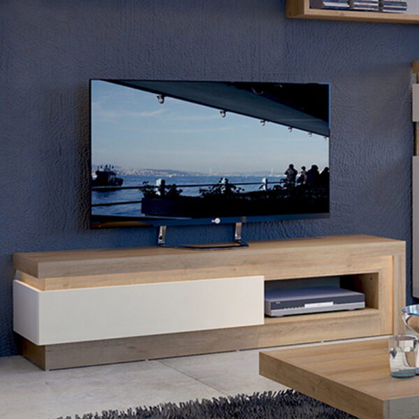 Rydal White 1 Drawer TV Cabinet with Open Shelf (including LED lighting) | Self Assembly