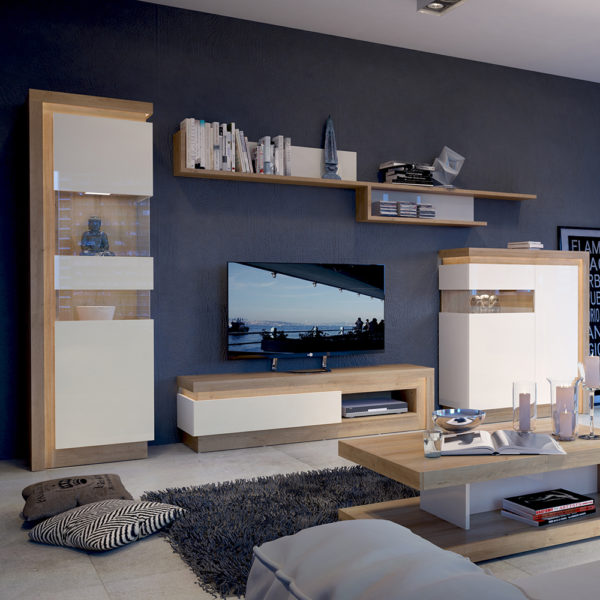 Rydal White 1 Drawer TV Cabinet with Open Shelf (including LED lighting) | Self Assembly