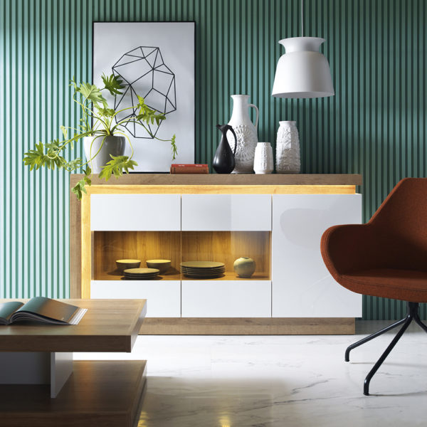 Rydal White 3 Door Glazed Sideboard (Including LED Lighting) | Self Assembly