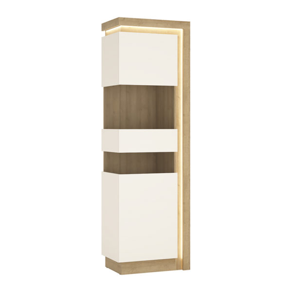 Rydal White Tall Narrow Left Hand Display Cabinet (Including LED Lighting) | Self Assembly
