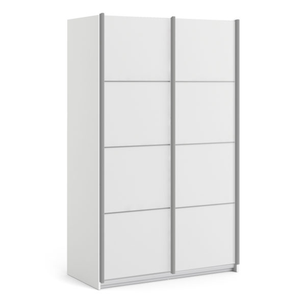 Venice Wardrobe Collection Sliding Wardrobe 120cm in White with White Doors with 2 Shelves