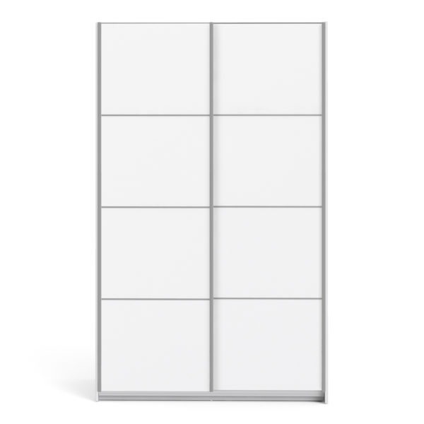 Venice Wardrobe Collection Sliding Wardrobe 120cm in White with White Doors with 2 Shelves