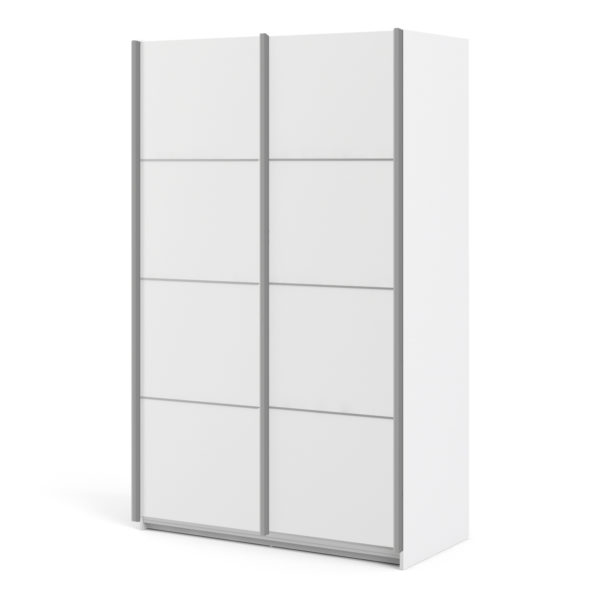 Venice Wardrobe Collection Sliding Wardrobe 120cm in White with White Doors with 2 Shelves