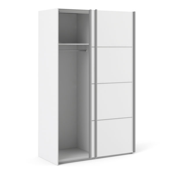 Venice Wardrobe Collection Sliding Wardrobe 120cm in White with White Doors with 2 Shelves