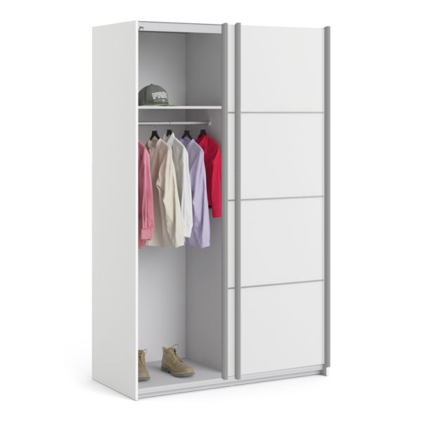 Venice Wardrobe Collection Sliding Wardrobe 120cm in White with White Doors with 2 Shelves