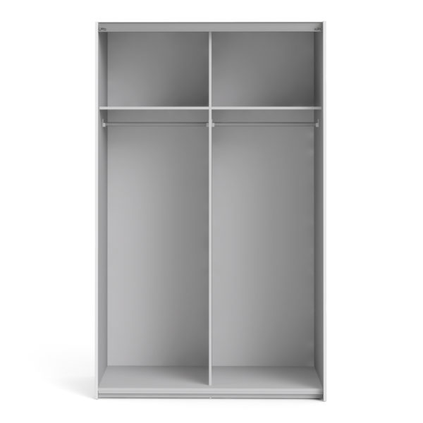 Venice Wardrobe Collection Sliding Wardrobe 120cm in White with White Doors with 2 Shelves