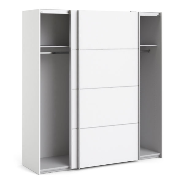 Venice Wardrobe Collection Sliding Wardrobe 180cm in White with White Doors with 2 Shelves