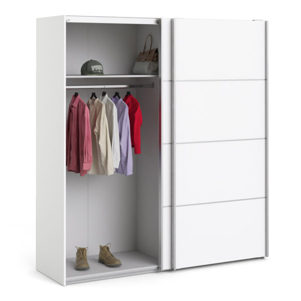 Venice Wardrobe Collection Sliding Wardrobe 180cm in White with White Doors with 2 Shelves