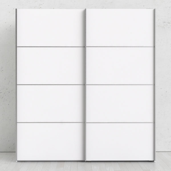 Venice Wardrobe Collection Sliding Wardrobe 180cm in White with White Doors with 2 Shelves