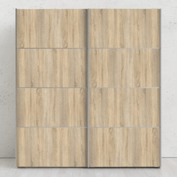 Venice Wardrobe Collection Sliding Wardrobe 180cm in White with Oak Doors with 2 Shelves