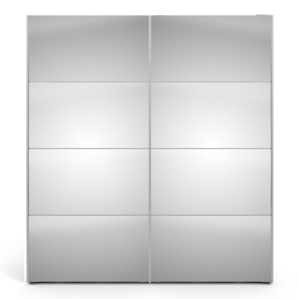 Venice Wardrobe Collection Sliding Wardrobe 180cm in White with Mirror Doors with 2 Shelves