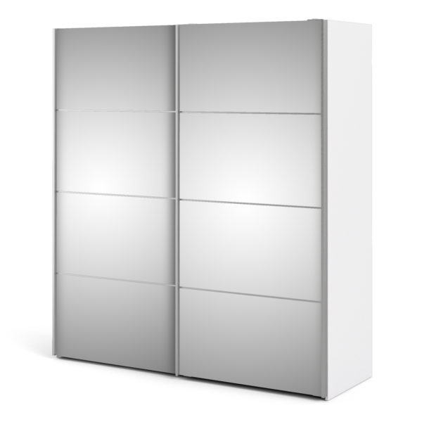 Venice Wardrobe Collection Sliding Wardrobe 180cm in White with Mirror Doors with 2 Shelves