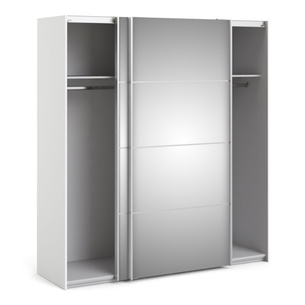 Venice Wardrobe Collection Sliding Wardrobe 180cm in White with Mirror Doors with 2 Shelves