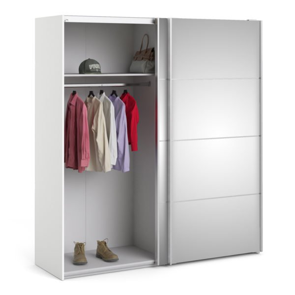 Venice Wardrobe Collection Sliding Wardrobe 180cm in White with Mirror Doors with 2 Shelves