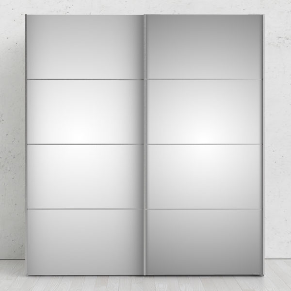 Venice Wardrobe Collection Sliding Wardrobe 180cm in White with Mirror Doors with 2 Shelves