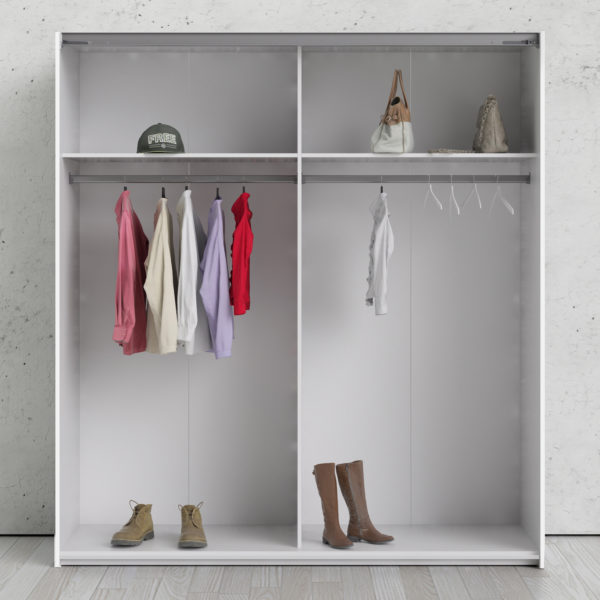 Venice Wardrobe Collection Sliding Wardrobe 180cm in White with Mirror Doors with 2 Shelves