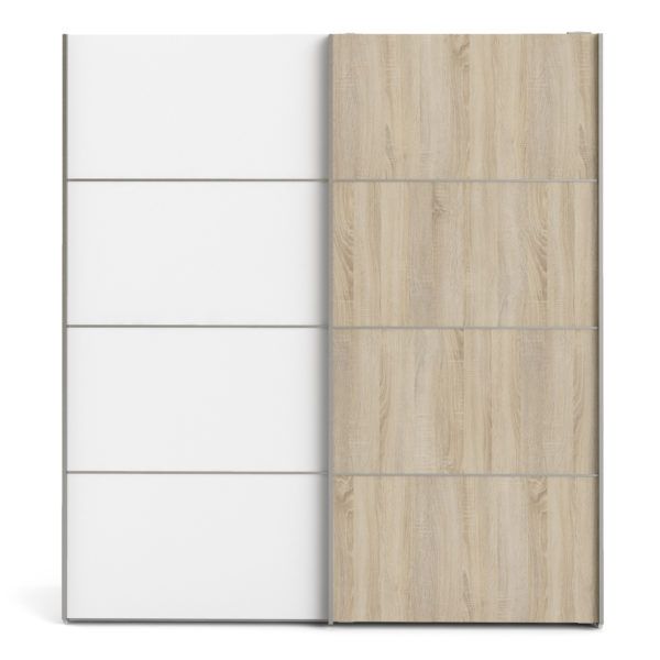 Venice Wardrobe Collection Sliding Wardrobe 180cm in White with White and Oak doors with 2 Shelves